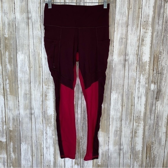 Athleta Pants - Athleta Maroon & Red High Rise 3/4 Length Leggings